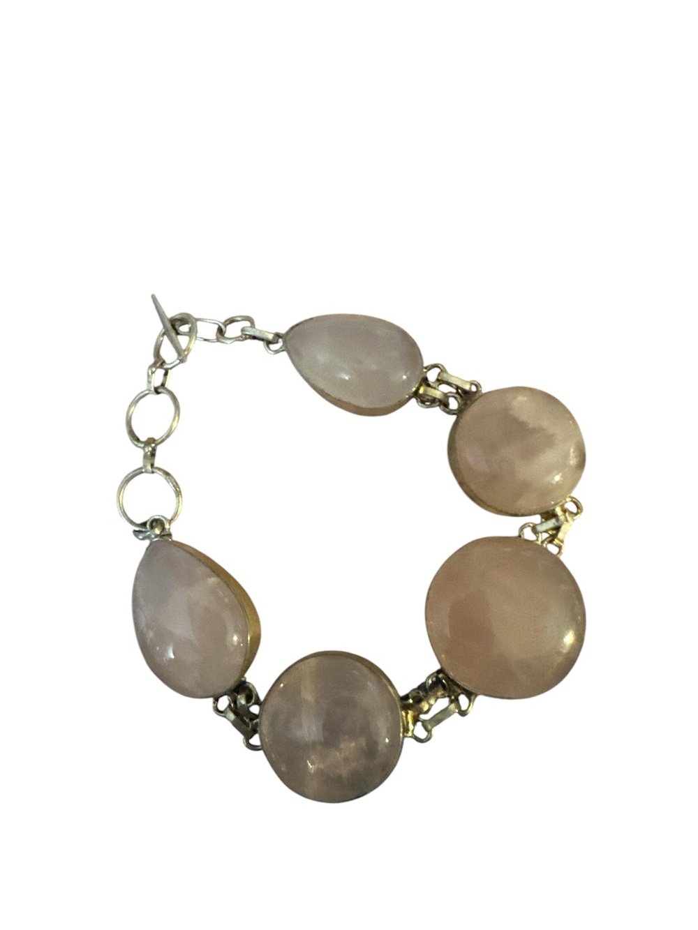 Dillards Rose Quartz Link Bracelet in Soft Pink 9.25 silver with ext link nice